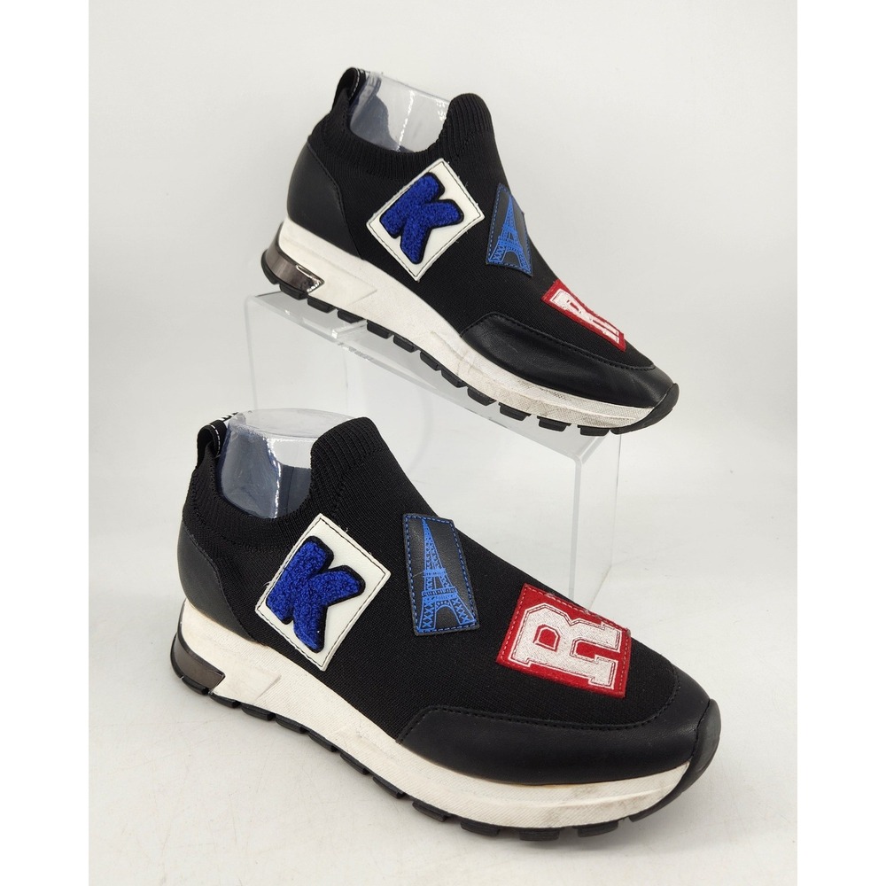 Karl Lagerfeld Meadow Patchwork Slip On Sneakers Womens 8 Black Eiffel Tower